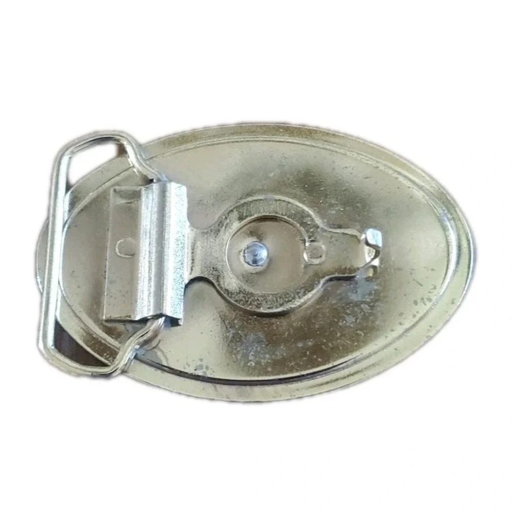 Indian Head Chief Belt Buckle Holographic Blue Silver Tone Distressed‎
